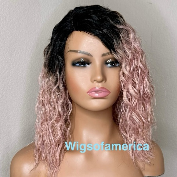 Bob Pink wig ombré side part 14 inches medium length - Picture 1 of 6